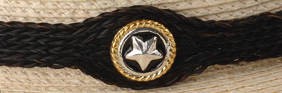 Texas Star Horse Hair Hatband - 5/8 inch wide black horse hair with inlaid metal Texas stars.